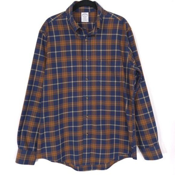 BROOKS BROTHERS Men's Shirt MEDIUM Plaid ORIGINAL POLO SHIRT Non Iron All Cotton